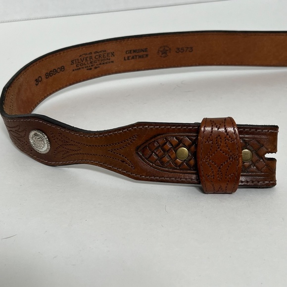 Vtg Leegin Silver Creek Leather Belt Western Weave Embossed No Buckle | Size 30 - Picture 4 of 6